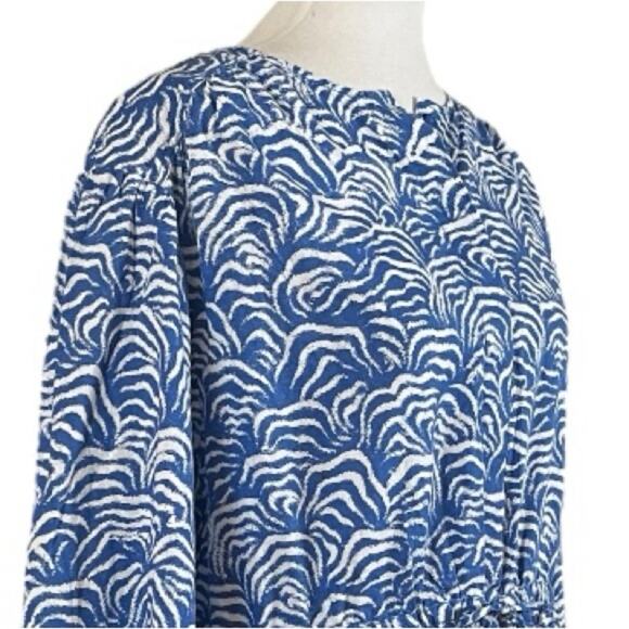 H&M New Dress Long Sleeve Split Neck Tie Waist Blue White Women’s Size Large - Picture 6 of 11